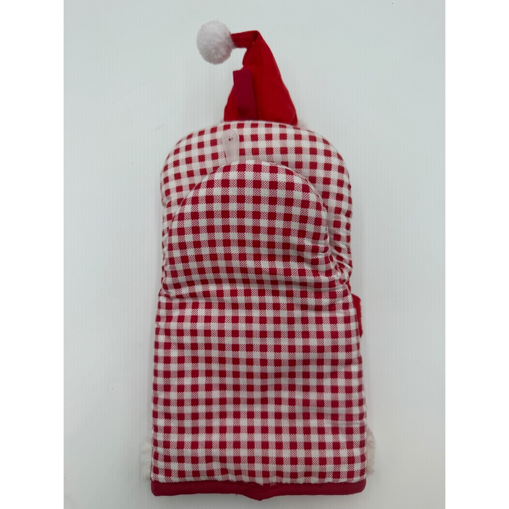 Vintage Mrs Claus Christmas Oven Mitt Red Gingham Check Holiday Kitchen Decor - Picture 4 of 5